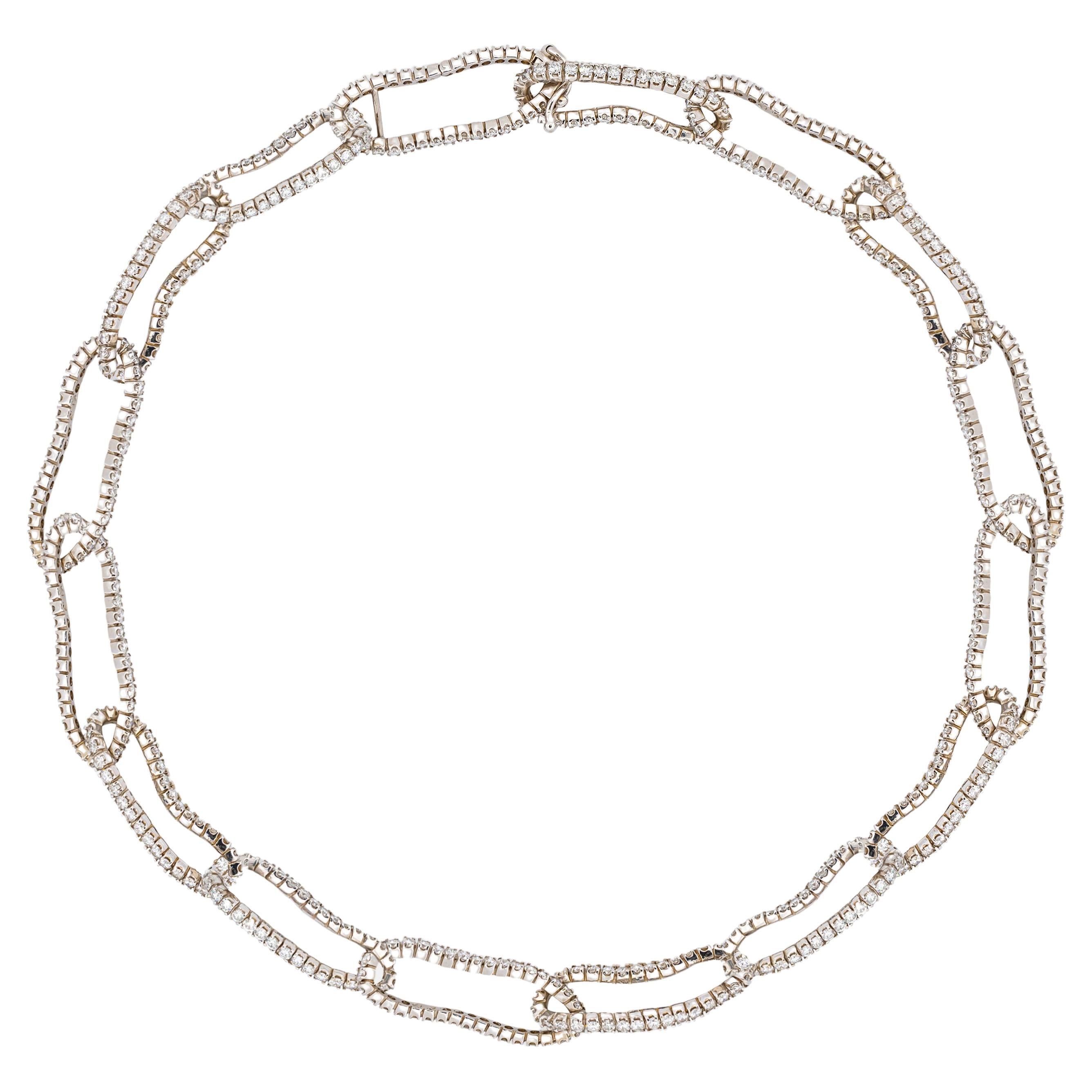 18k White Gold Process Crushed Link Necklace
