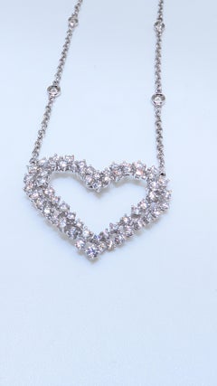18K White Gold Prong Set 2-Row Heart Shape Diamond DBY Pendant Totaling 2.18ct