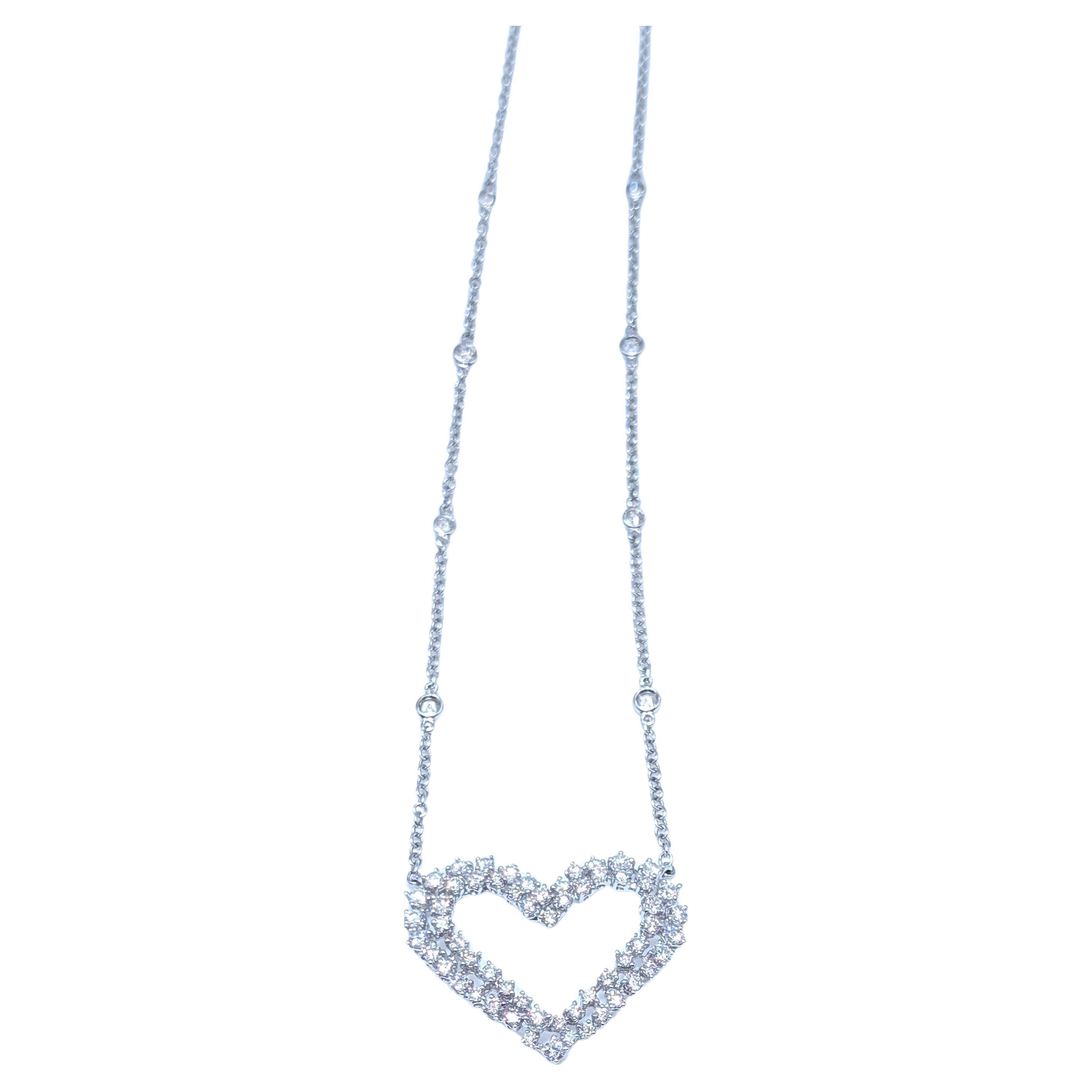 18K White Gold Prong Set 2-Row Heart Shape Diamond DBY Pendant Totaling 2.18ct