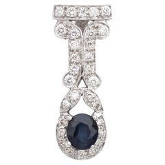 18K White Gold Prong-Set Diamond Halo and Oval Blue Sapphire Drop Pendant