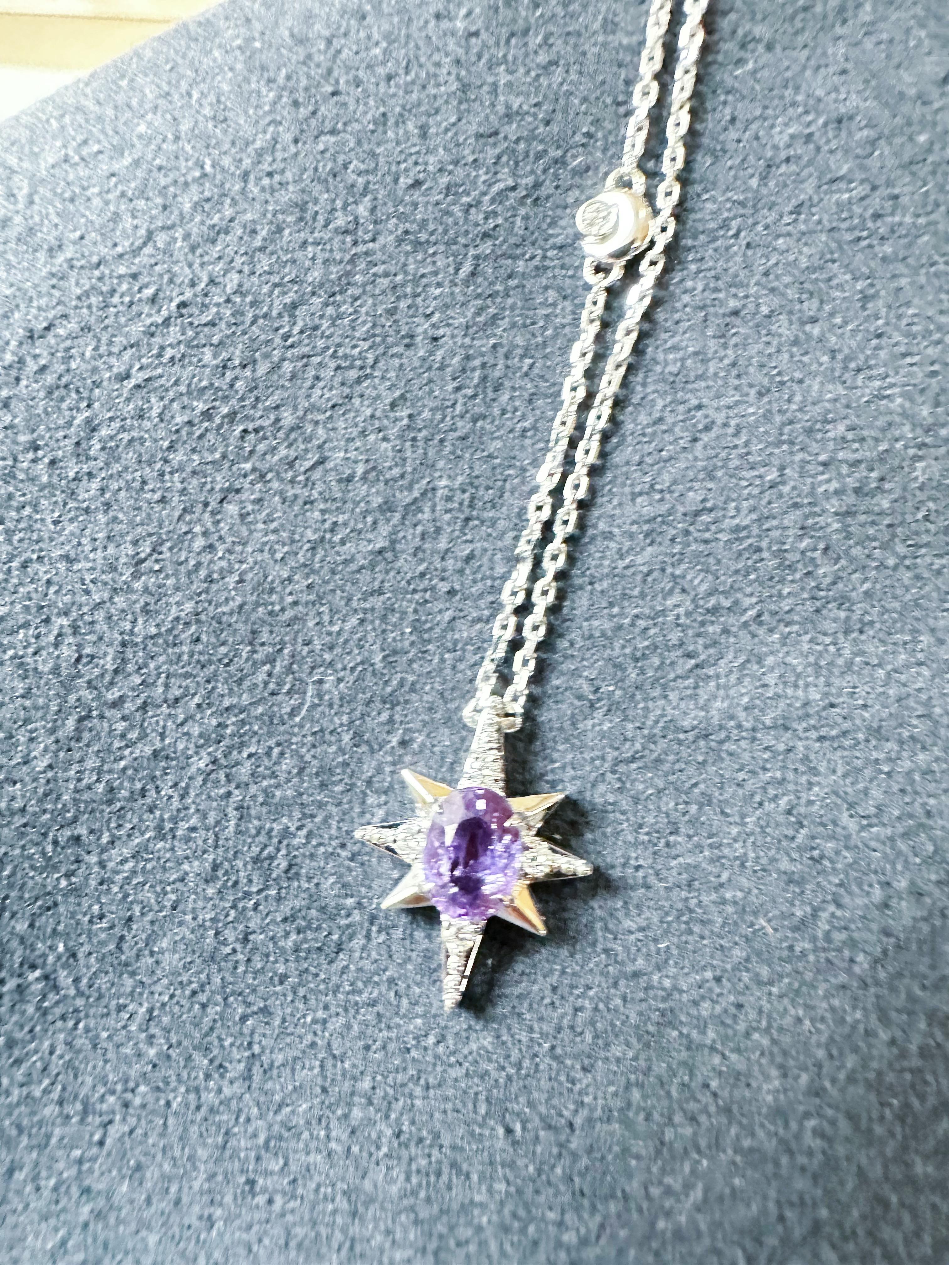 Pendentif étoile en or blanc 18K saphir violet diamant  - M&M certifiée naturelle. en vente 6