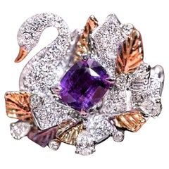 Pendentif broche "Swan" en or blanc 18K saphir violet et diamant