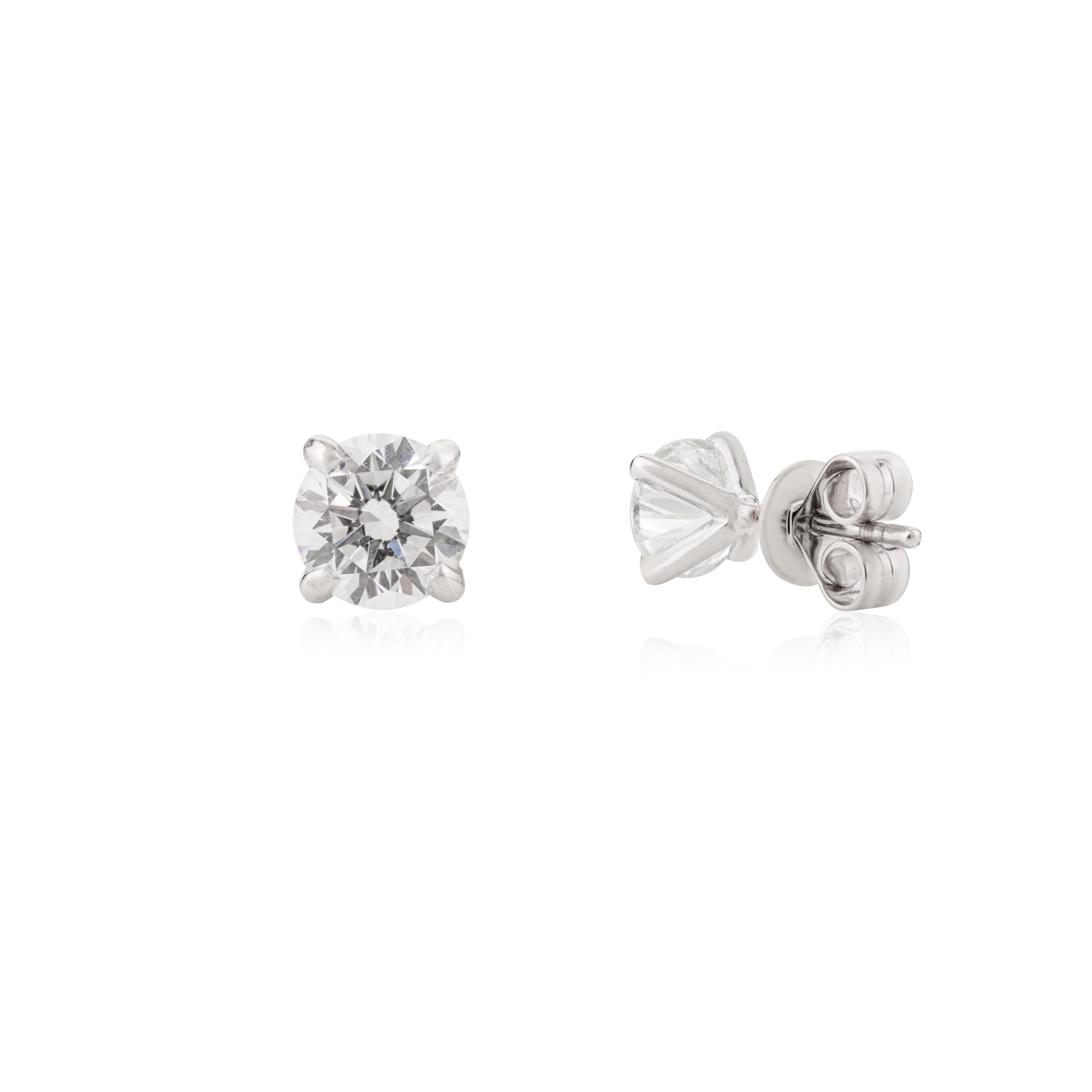 Art Deco 18k White Gold Push-Back Moissanite Stud Earrings Engagement Present for Her For Sale