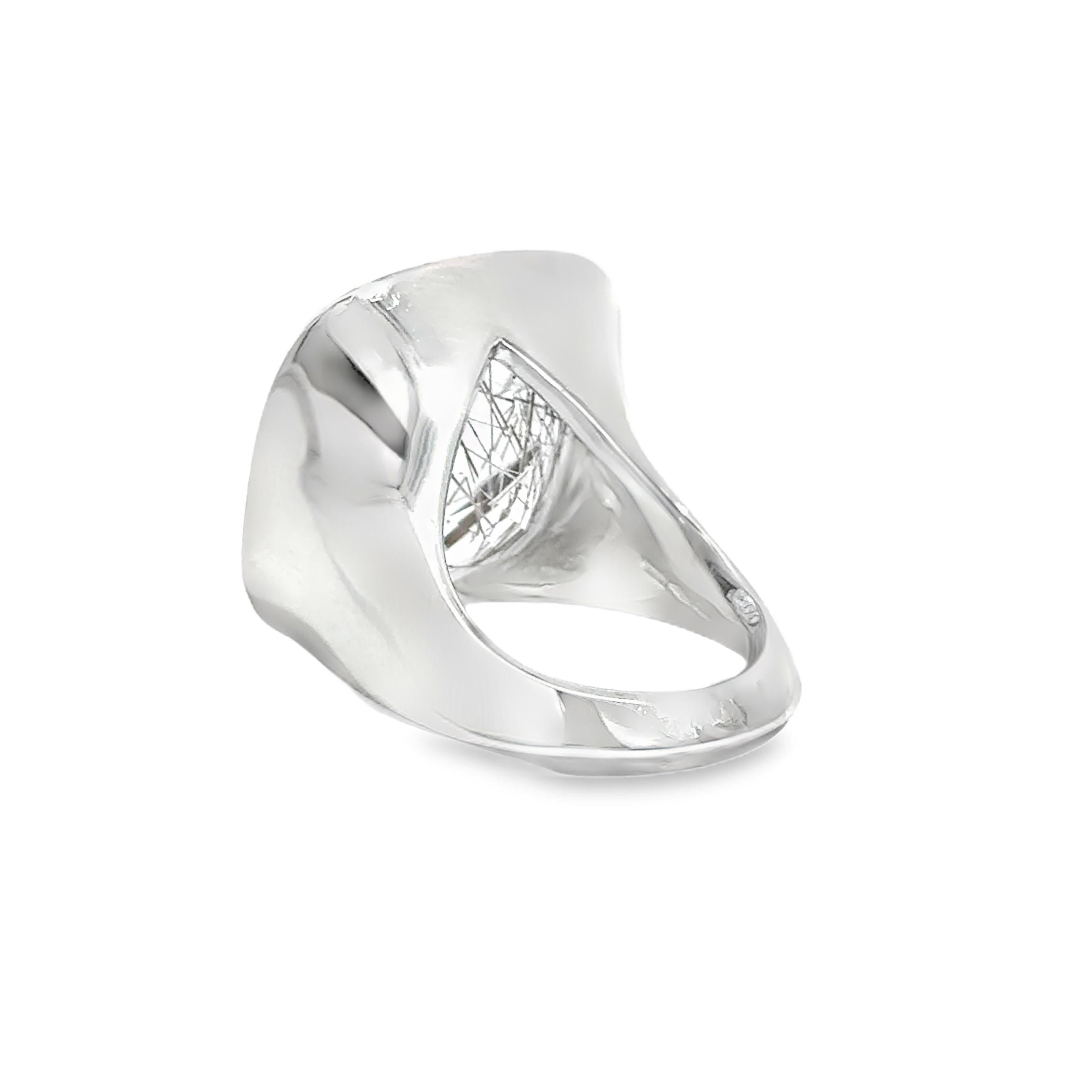 18K Weißgold Quarz und Diamant Statement Ring für Damen oder Herren im Angebot