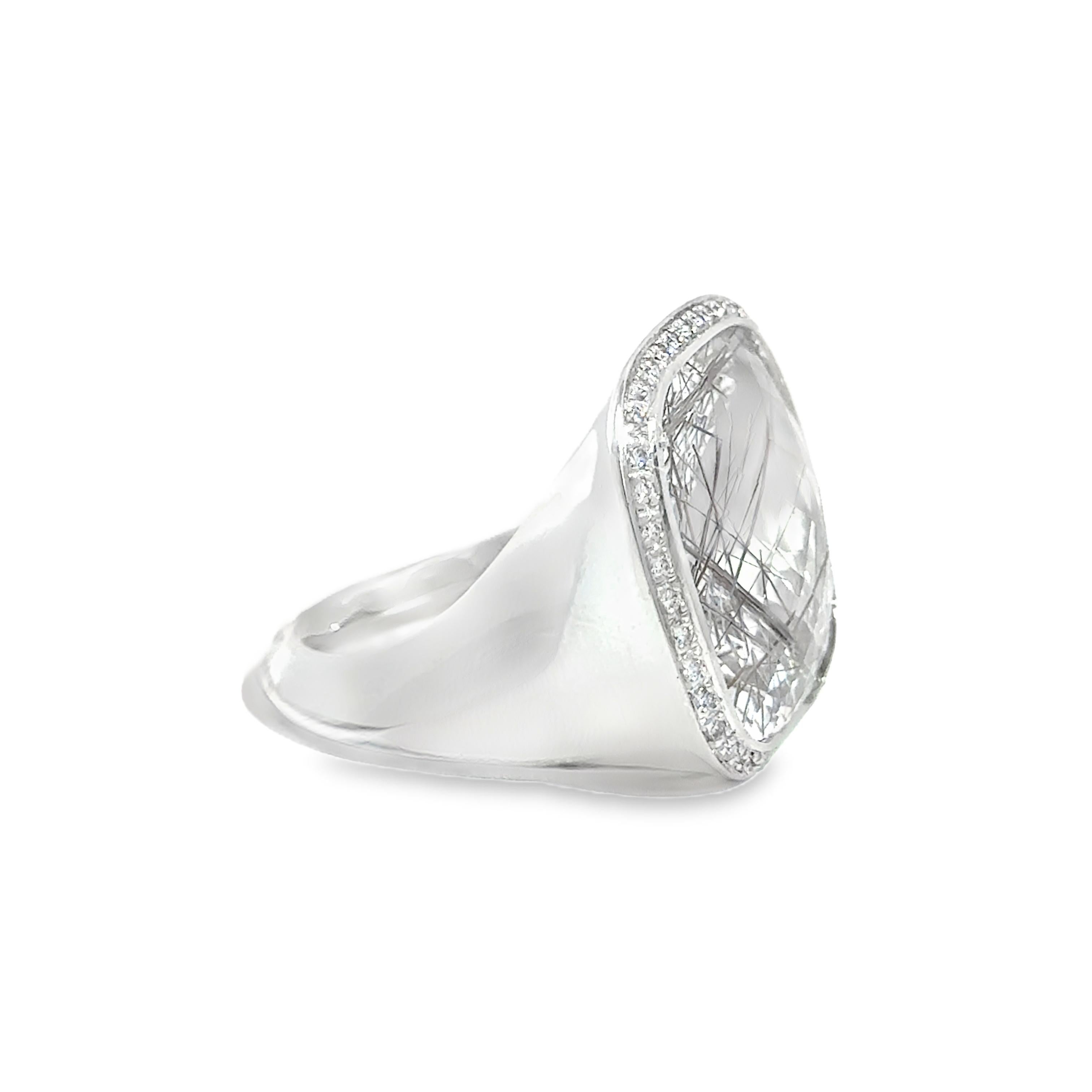 18K Weißgold Quarz und Diamant Statement Ring im Angebot 2