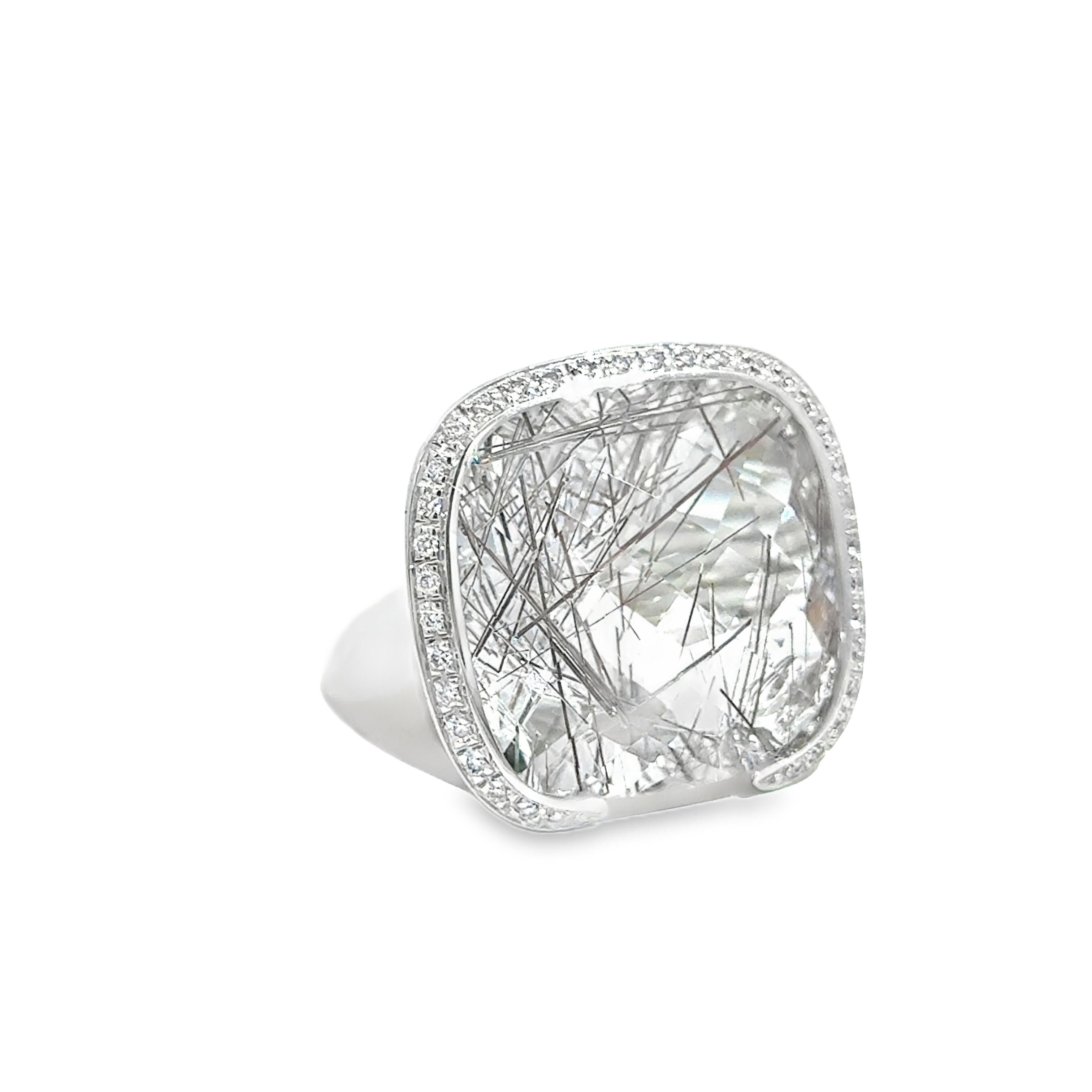 18K Weißgold Quarz und Diamant Statement Ring im Angebot 4