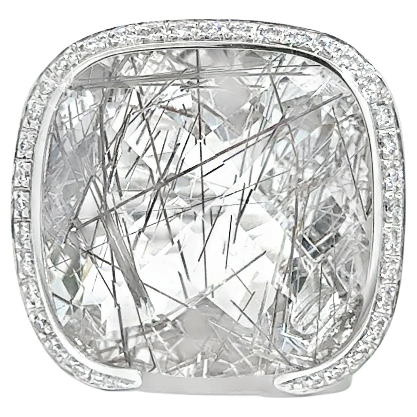 18K Weißgold Quarz und Diamant Statement Ring im Angebot