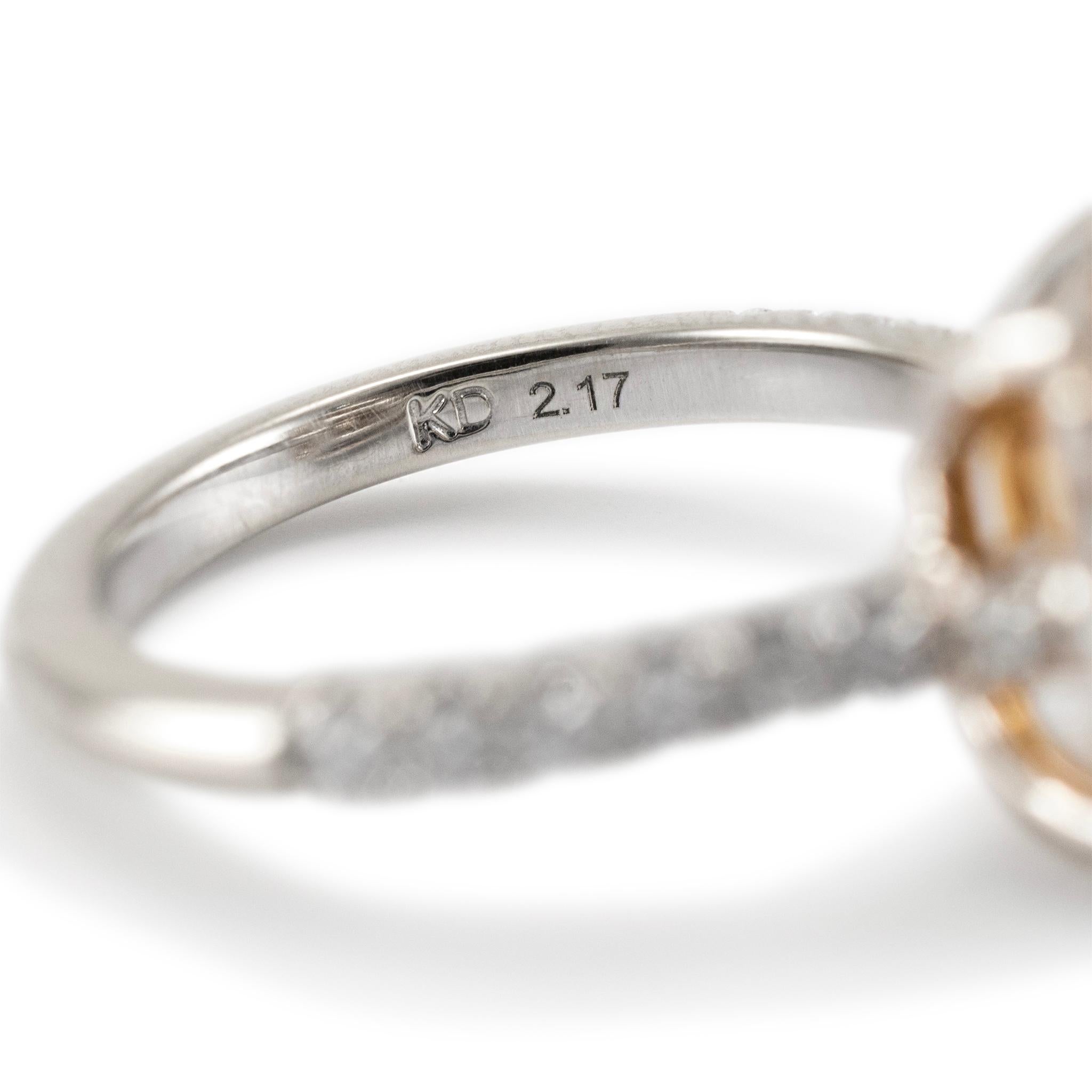 18K White Gold Radiant Cut Yellow Diamond Halo Accented White Engagement Ring For Sale 2
