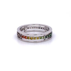 18 Karat White Gold Rainbow Gemstone and Diamond Eternity Ring