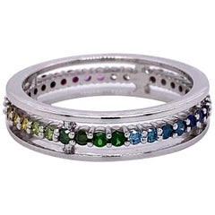 18 Karat White Gold Rainbow Gemstone and Diamond Eternity Ring