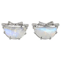 18k White Gold Rainbow Moonstone and Diamond Earrings