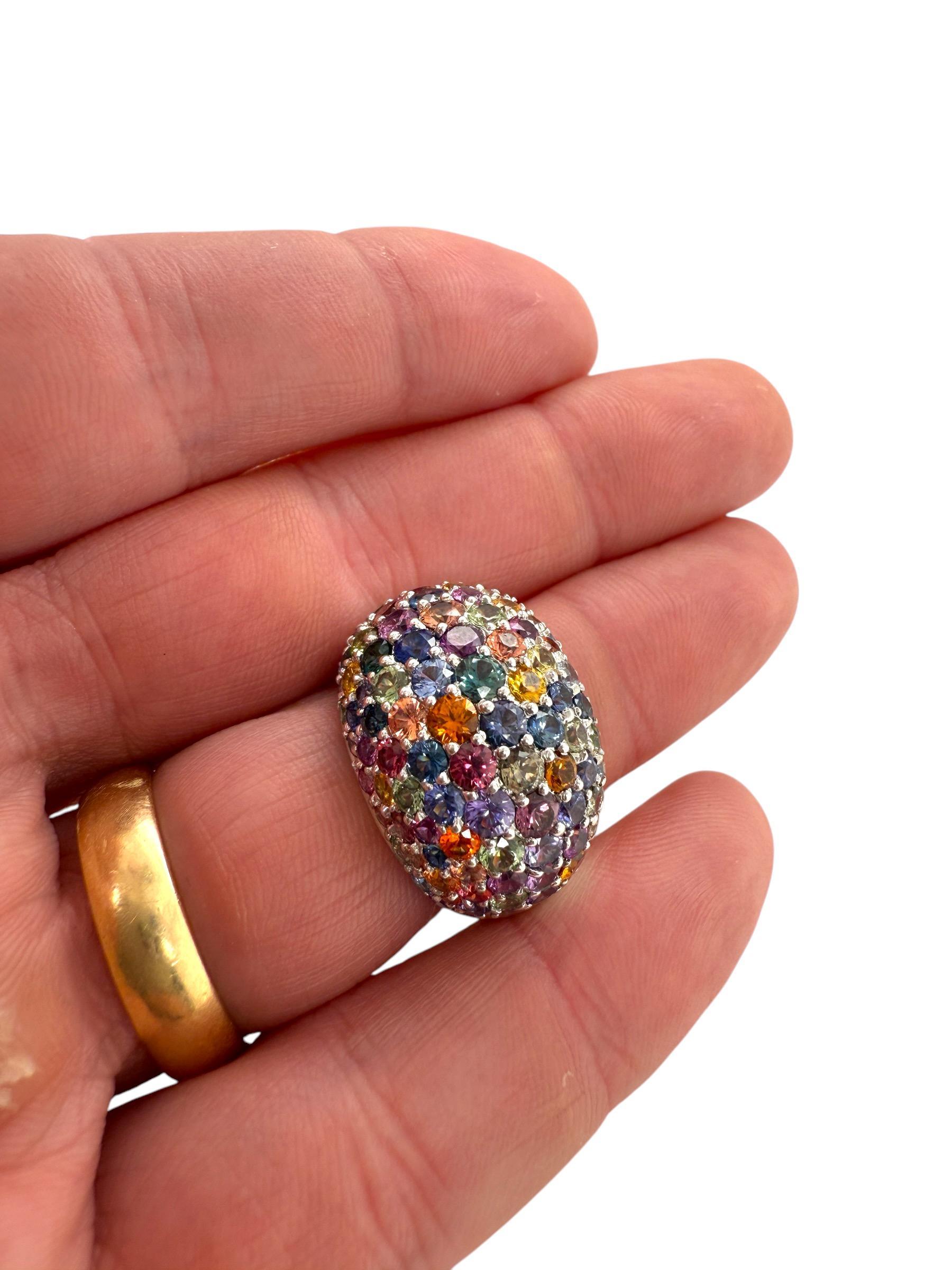 18K White Gold Rainbow Sapphire Dome Ring For Sale 3