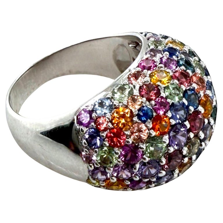 18K White Gold Rainbow Sapphire Dome Ring For Sale at 1stDibs
