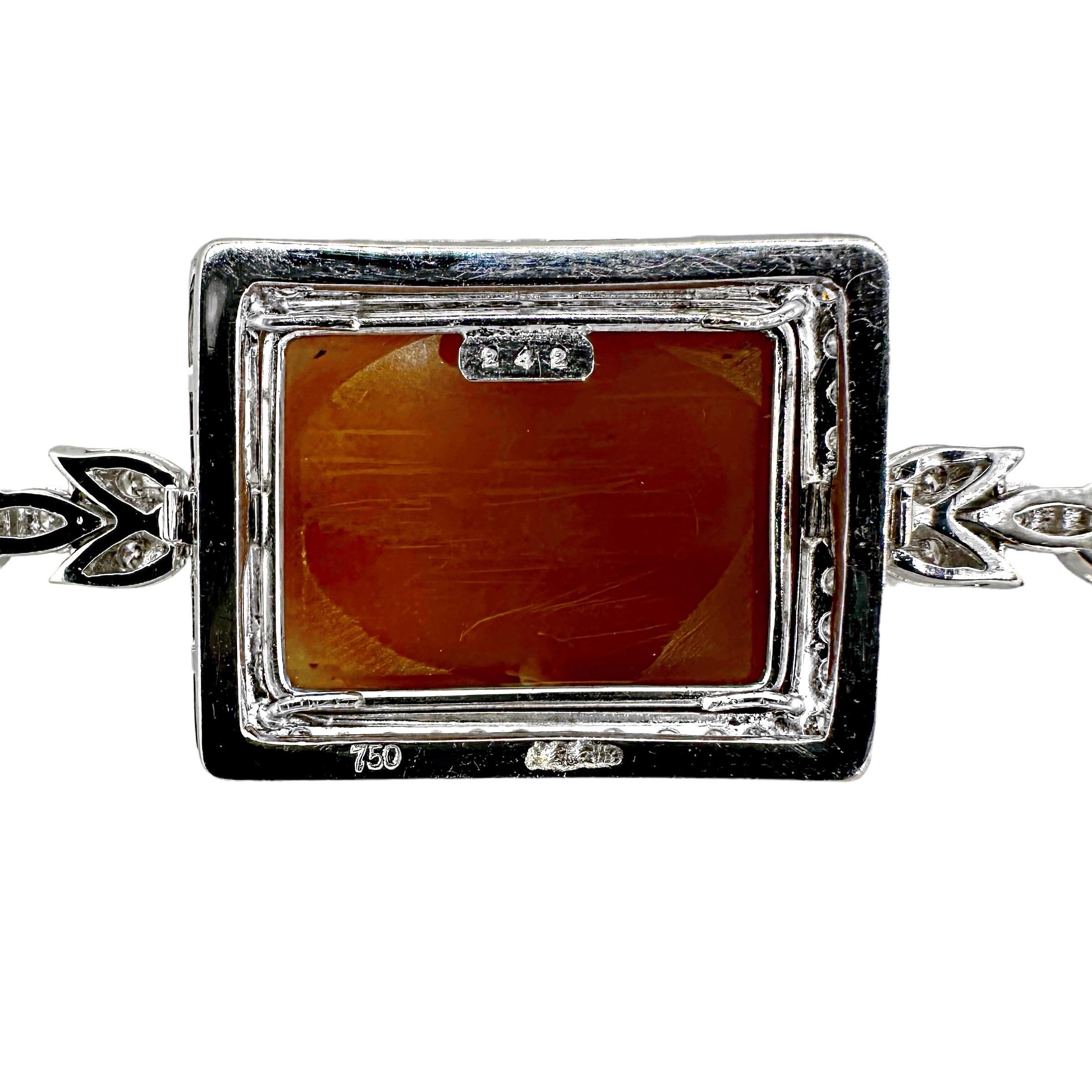Pulsera Camafeo Cupido Rectangular de Oro Blanco de 18 K con Borde y Banda de Diamantes Corte brillante en venta