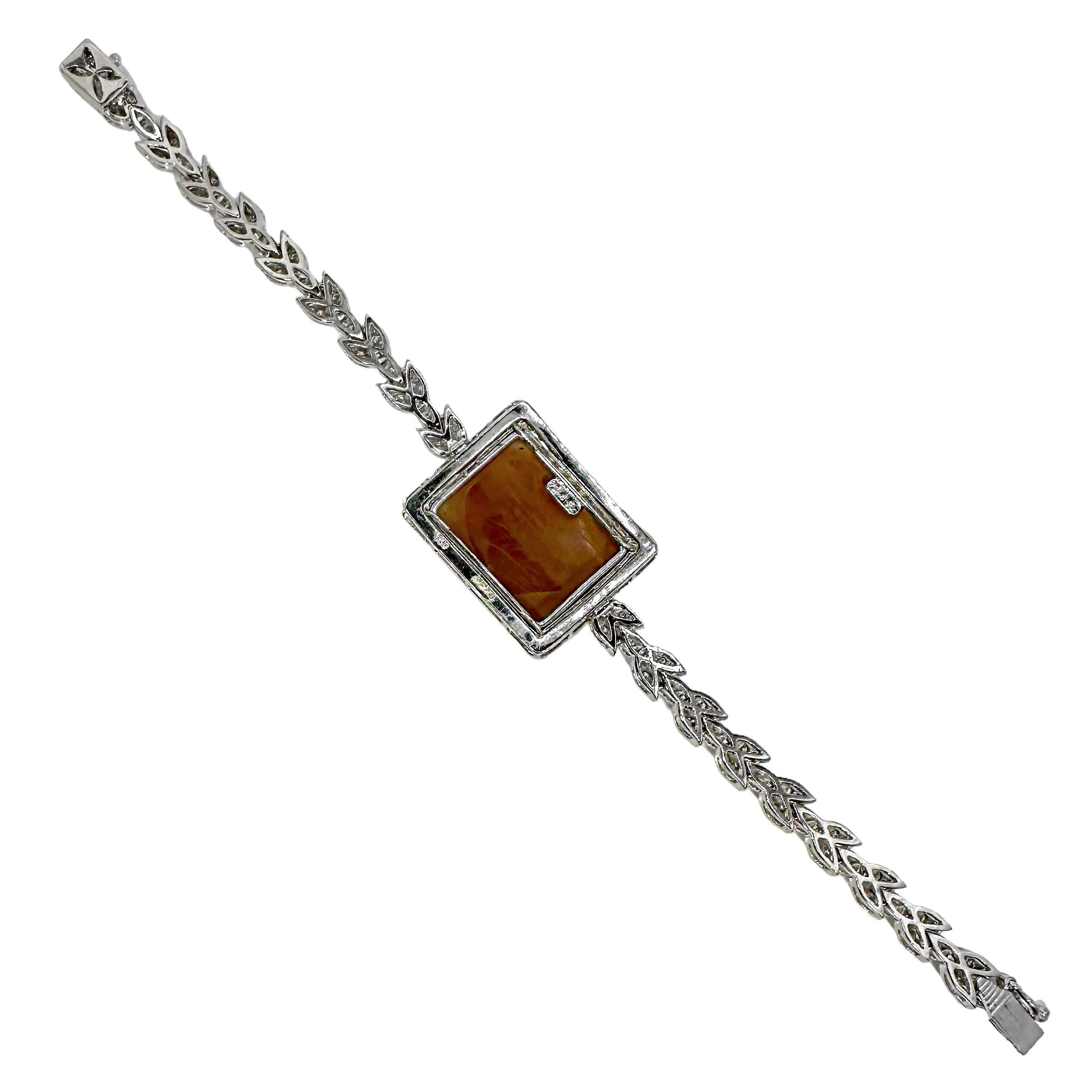 De las mujeres Pulsera Camafeo Cupido Rectangular de Oro Blanco de 18 K con Borde y Banda de Diamantes en venta