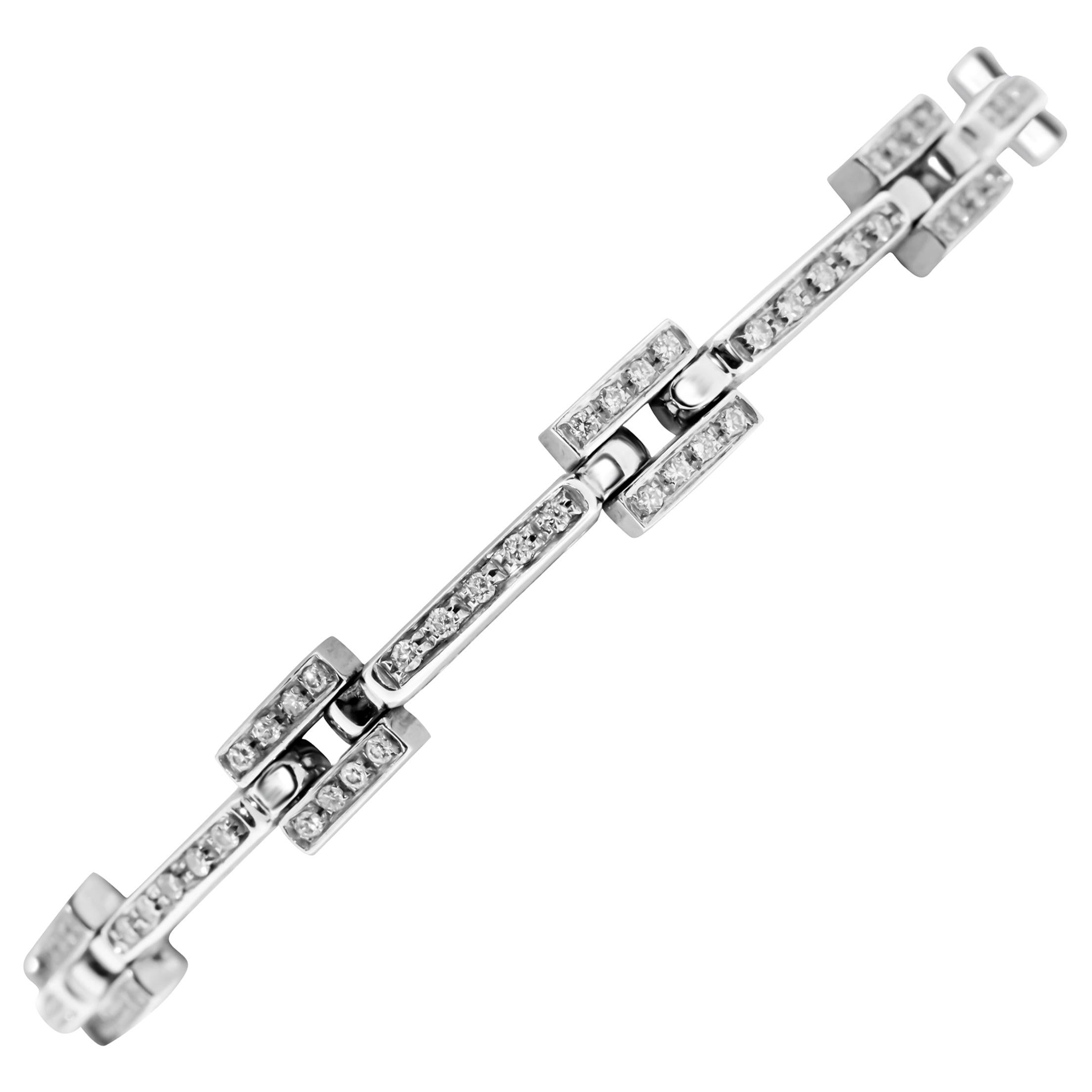 18 Karat White Gold Rectangular Link Diamond Bracelet