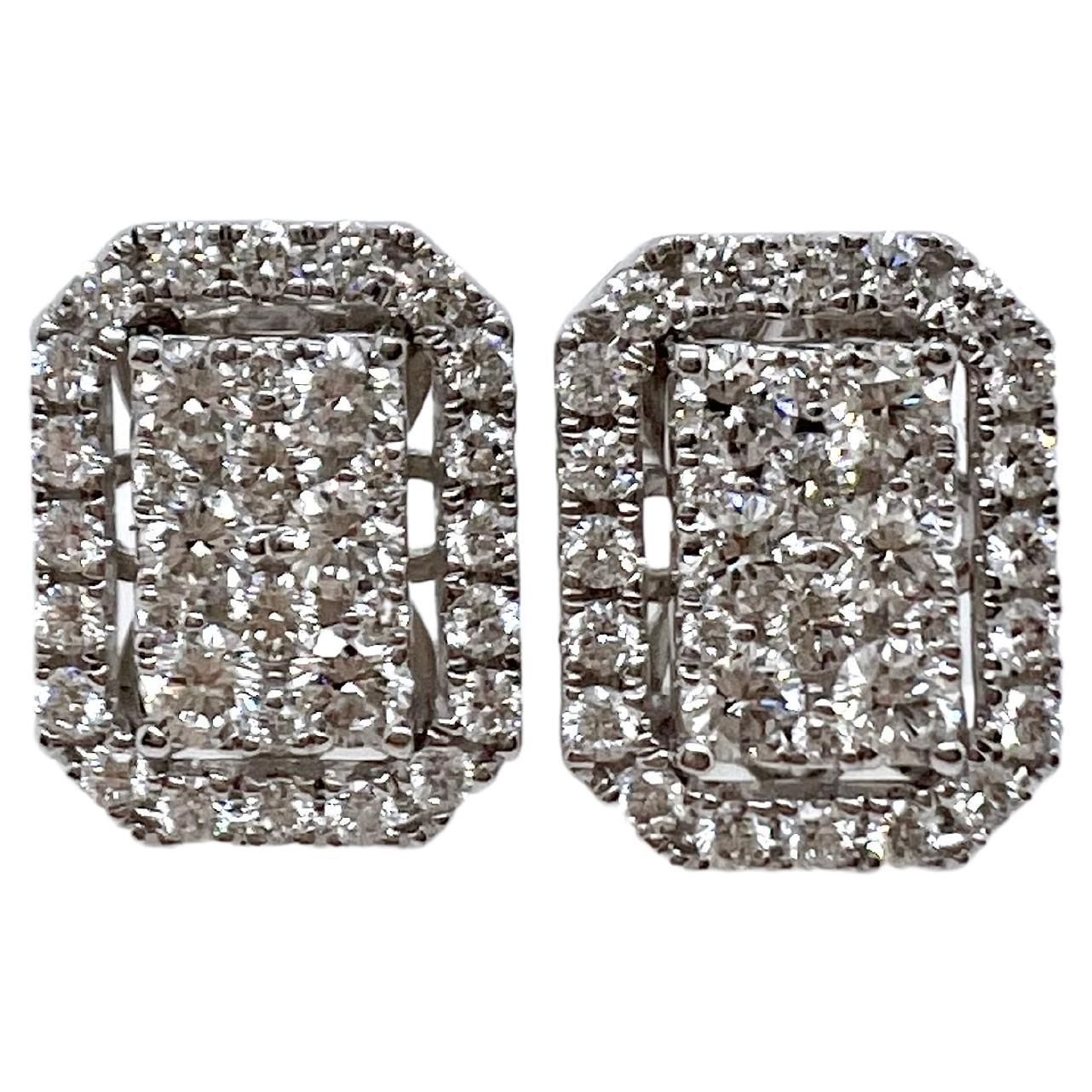 18k White Gold Rectangular Shaped Diamond Stud Style Earrings