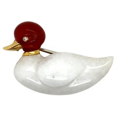 18k White Gold Red Agate and White Onyx Duck Pin 18k White Gold Red Agate and White Onyx Duck Pin