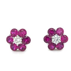 18K White Gold Red Sapphire Star Earrings