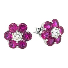 18K White Gold Red Sapphire Star Earrings
