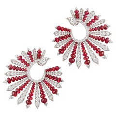Pendientes Abanico Diamante Espinela Roja Oro Blanco 18k