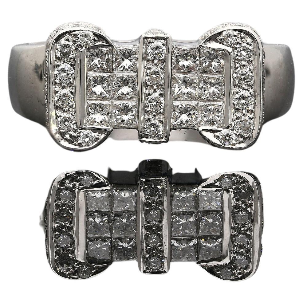 18K White Gold Retro Diamond Cluster Men's Ring
