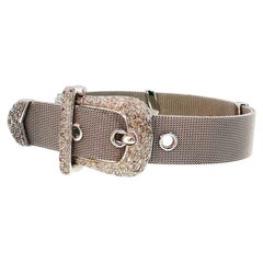 18K White Gold Retro Mesh Buckle Bracelet with 1.6 Carat Round H SI Diamonds