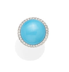 18k White Gold & Rhodium Cocktail Ring w/ Turquoise & 1.20ct Diamonds, Size 7