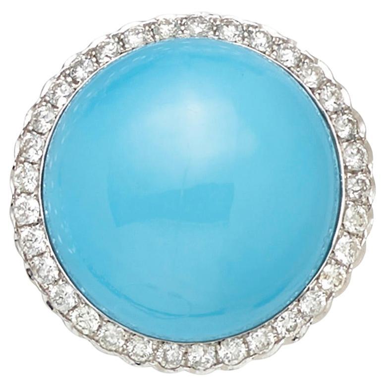 18k White Gold & Rhodium Cocktail Ring w/ Turquoise & 1.20ct Diamonds, Size 7