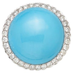 Anillo de cóctel de oro blanco de 18k y rodio con turquesa y diamantes de 1,20 ct, talla 7