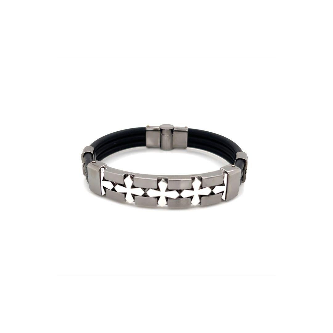 Bracciale ID con croce in oro bianco e rodio 18 carati in vendita 3