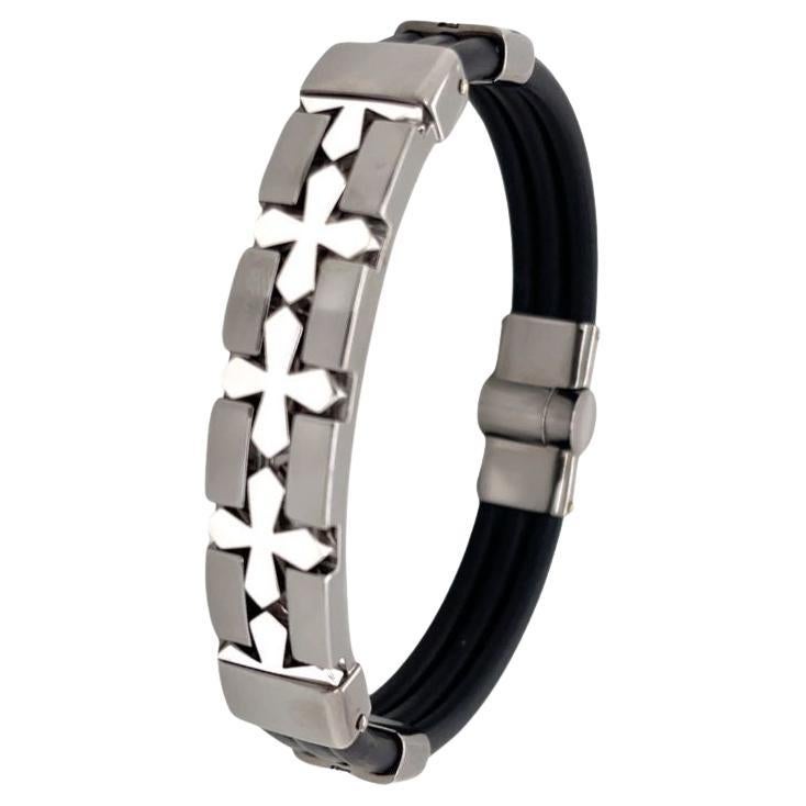 Bracciale ID con croce in oro bianco e rodio 18 carati in vendita