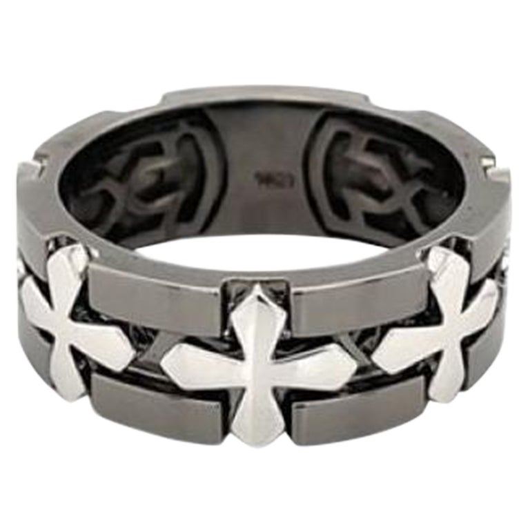 18K Weißgold & Rhodium Kreuzmotiv Ring im Angebot