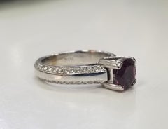 18 Karat White Gold Rhodolite Garnet and White Diamond Ring