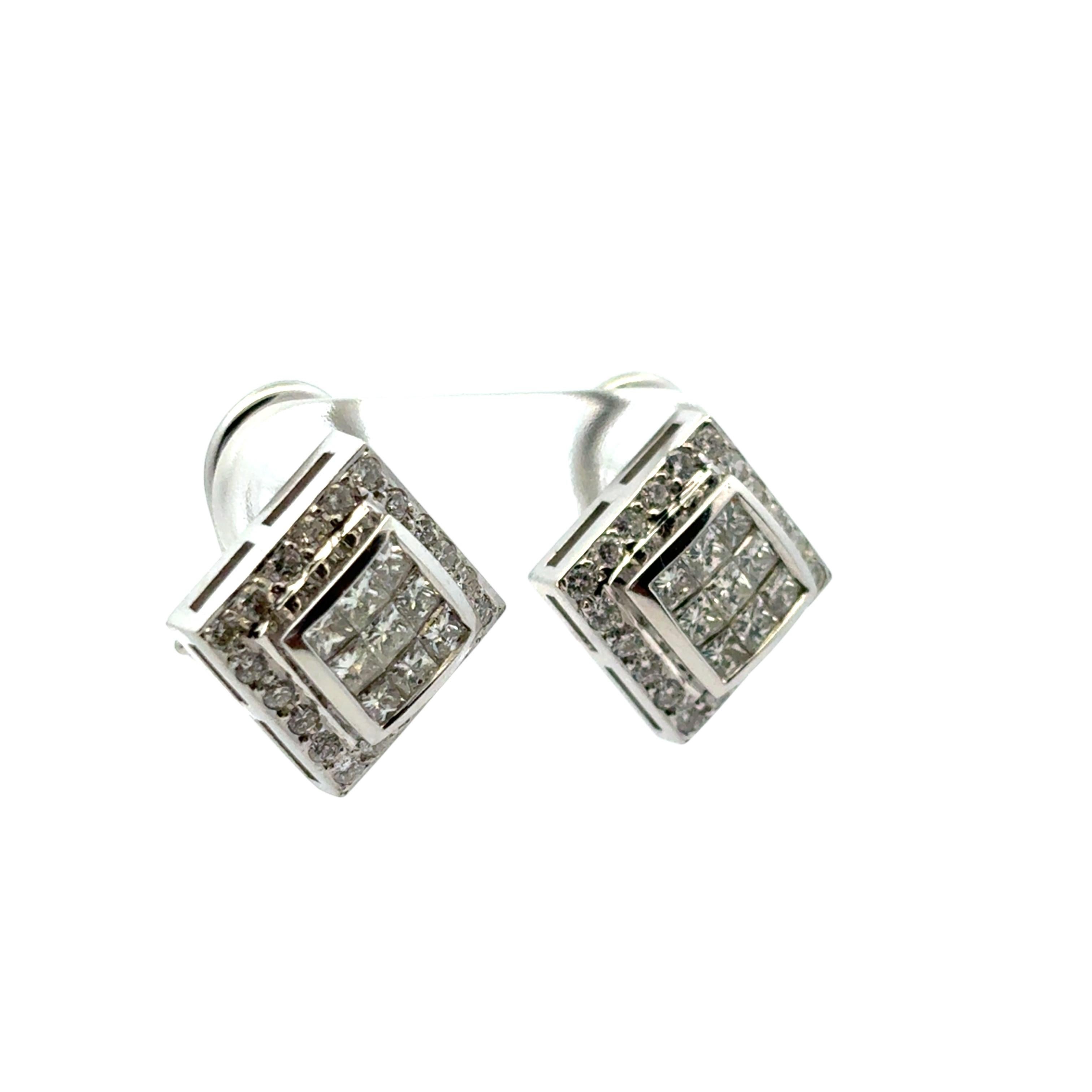 Boucles d'oreilles en or blanc 18k Rhombus approx. 0.82ctw Square Diamond Earrings en vente 4