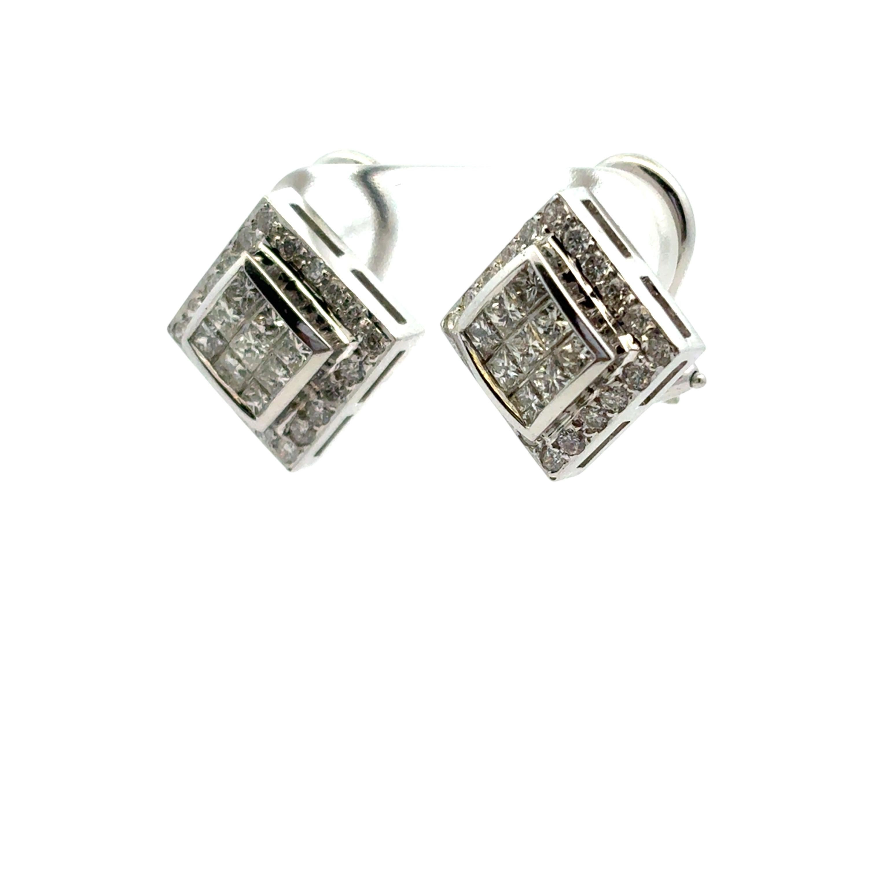 Boucles d'oreilles en or blanc 18k Rhombus approx. 0.82ctw Square Diamond Earrings en vente 5