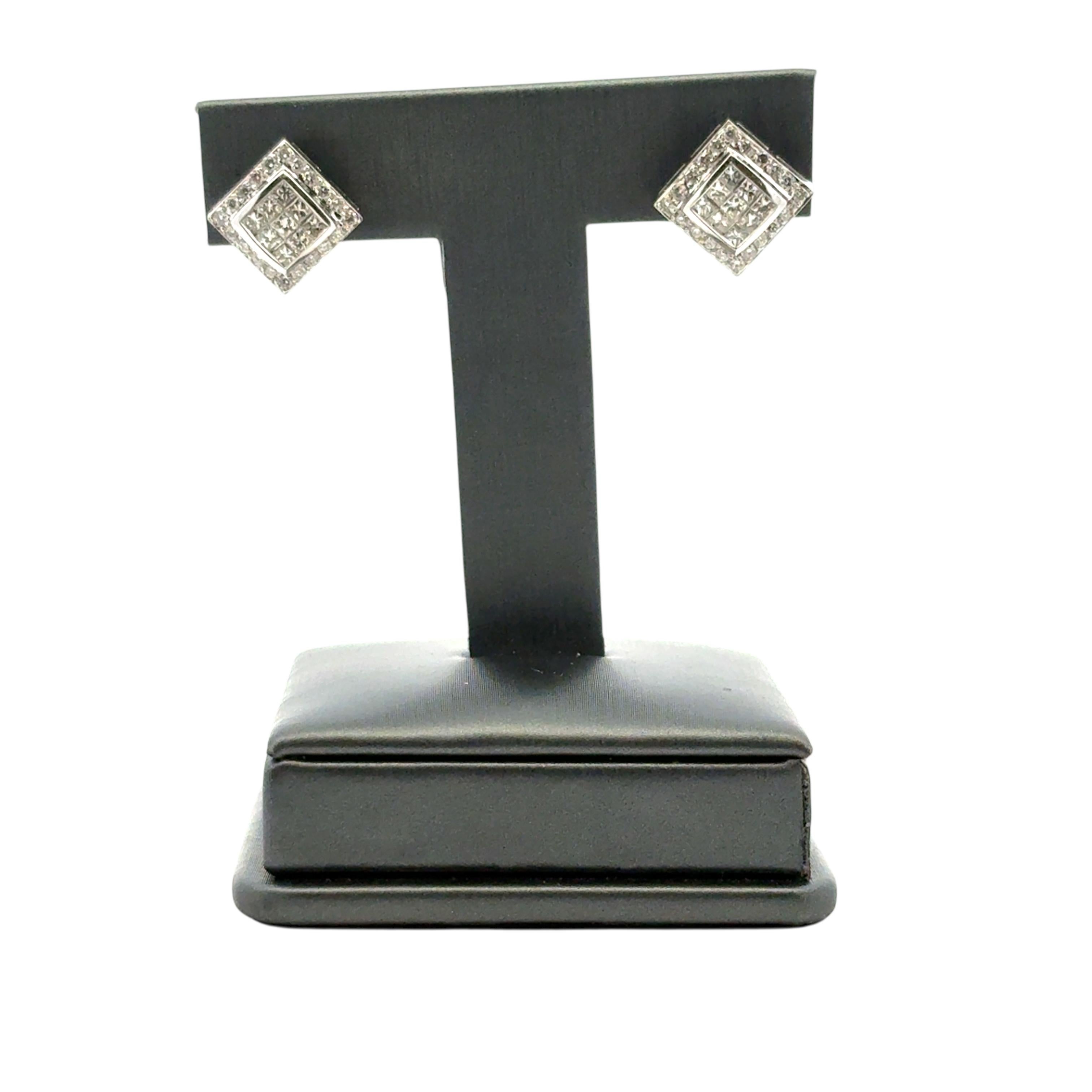 Boucles d'oreilles en or blanc 18k Rhombus approx. 0.82ctw Square Diamond Earrings en vente 6