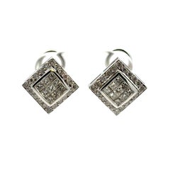 18k White Gold Rhombus approx. 0.82ctw Square Diamond Earrings