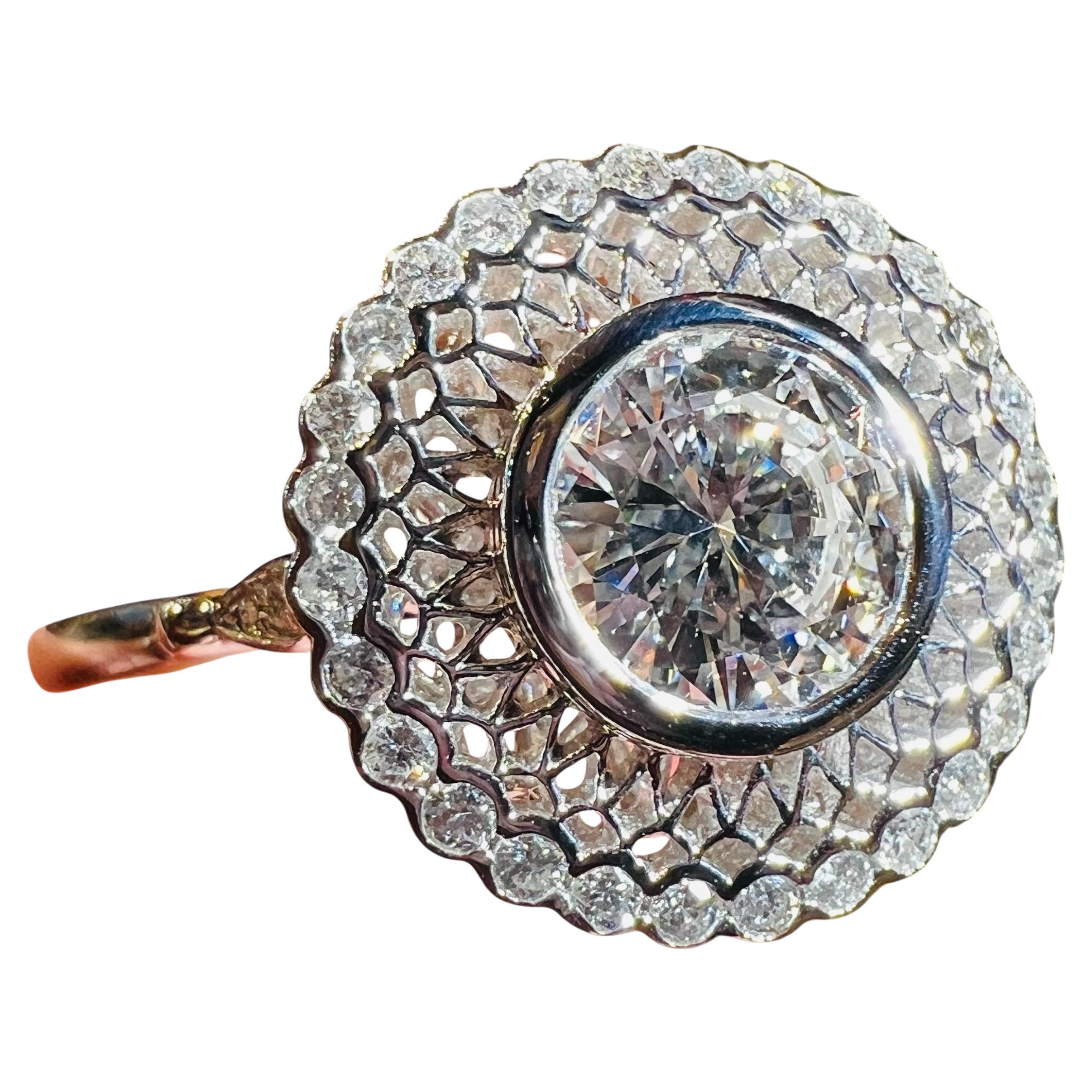 18k Weißgold Ring 0,70 ct G/VS Moderner Brillant-Diamant, Art Deco Inspiration