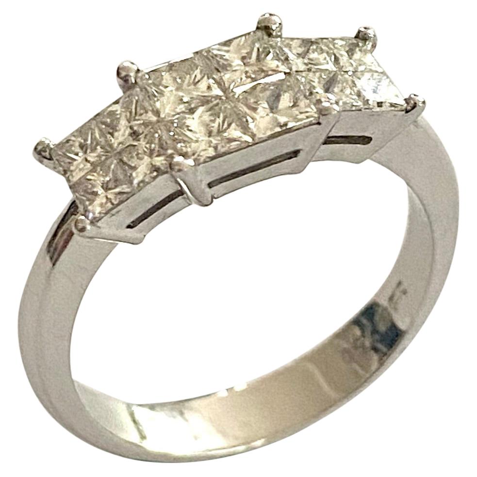 18k, White Gold Ring, 12 Princess Cut Diamonds 1.19ct. VVS-F-G For Sale