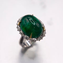 18k White Gold Ring /27.85 Carat Oval Emerald Cut Encabachon/2.78 Cts. Diamonds