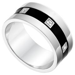 18k White Gold Ring and Black Enamel Ring with Diamonds