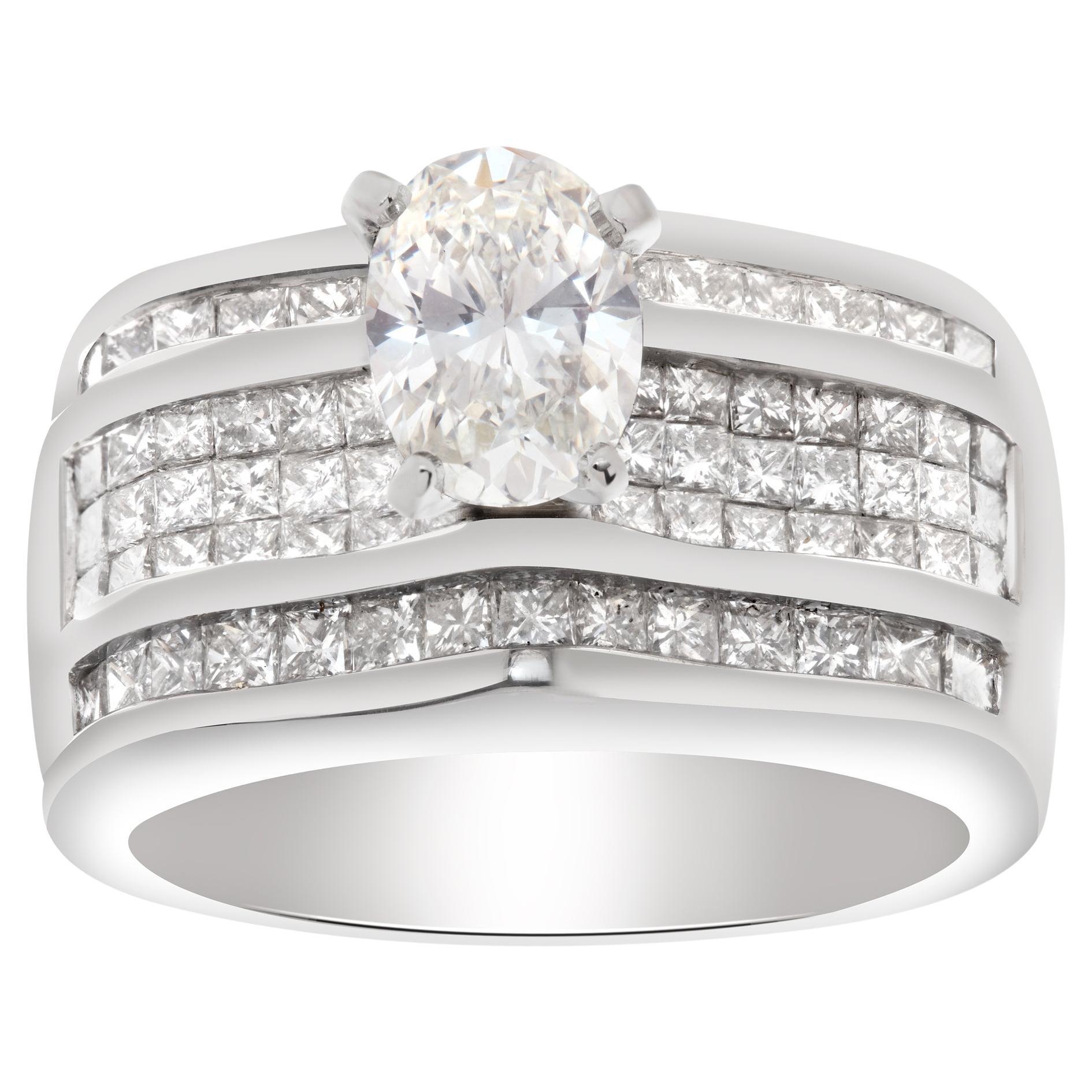 Bague en or blanc 18 carats, diamant taille ovale brillant de 1 carat certifié par le GIA