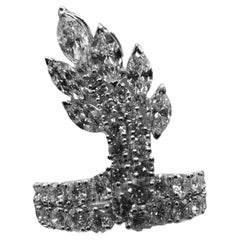 18k White Gold Ring / Handmade with 4.42cts, Marquise & Round Diamonds