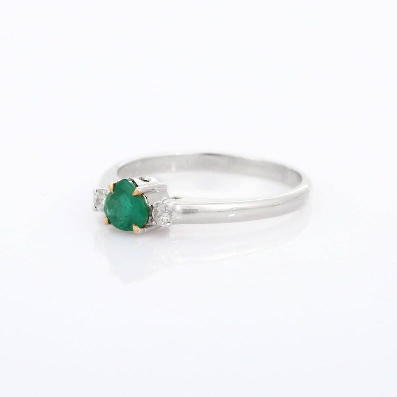 Pear Cut Natural Emerald and Diamond Three Stone Ring in 18k Solid White Gold  For Sale