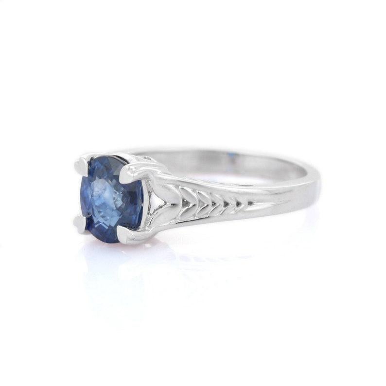 Modern Oval Cut Blue Sapphire 18kt Solid White Gold Ring For Sale