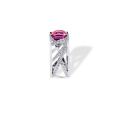 18K White Gold Ring, Pink Tourmaline 4 Carats, White Diamonds 0.87 Carats