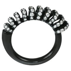 18k White Gold Ring, Ruthenium Coating, White Diamonds 0.63 Carat