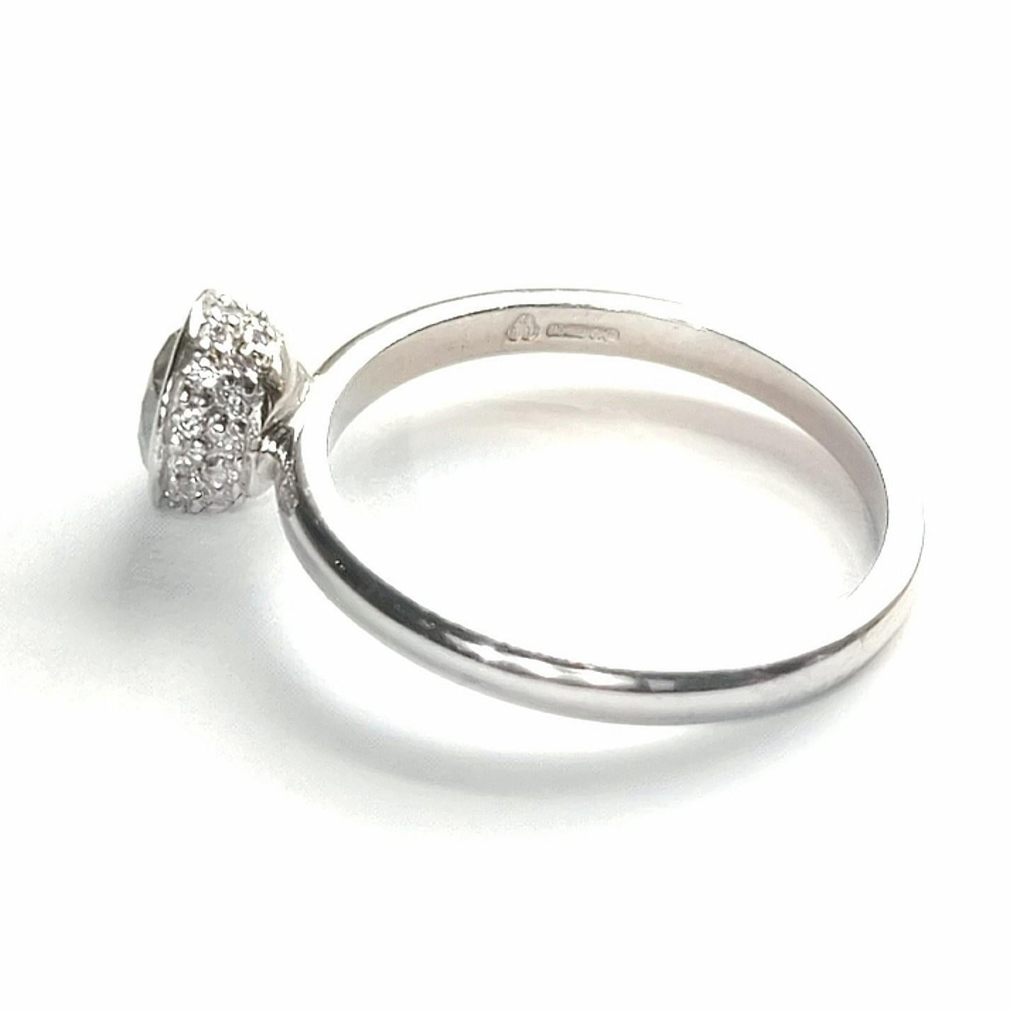 Brilliant Cut 18K White Gold Ring, Size O, 0.8ct Diamond AIG Certified Stone, Micro Pave For Sale