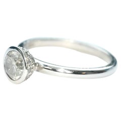 18K White Gold Ring, Size O, 0.8ct Diamond AIG Certified Stone, Micro Pave